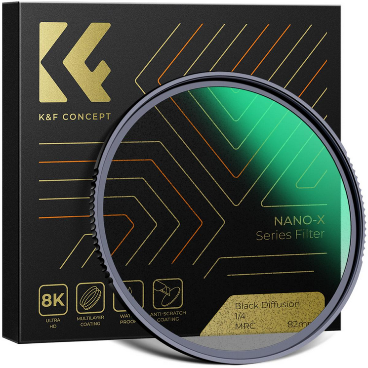 K&F 86MM Nano-X Black Mist Filter 1/4, HD, Waterproof, Anti Scratch, Green Coated