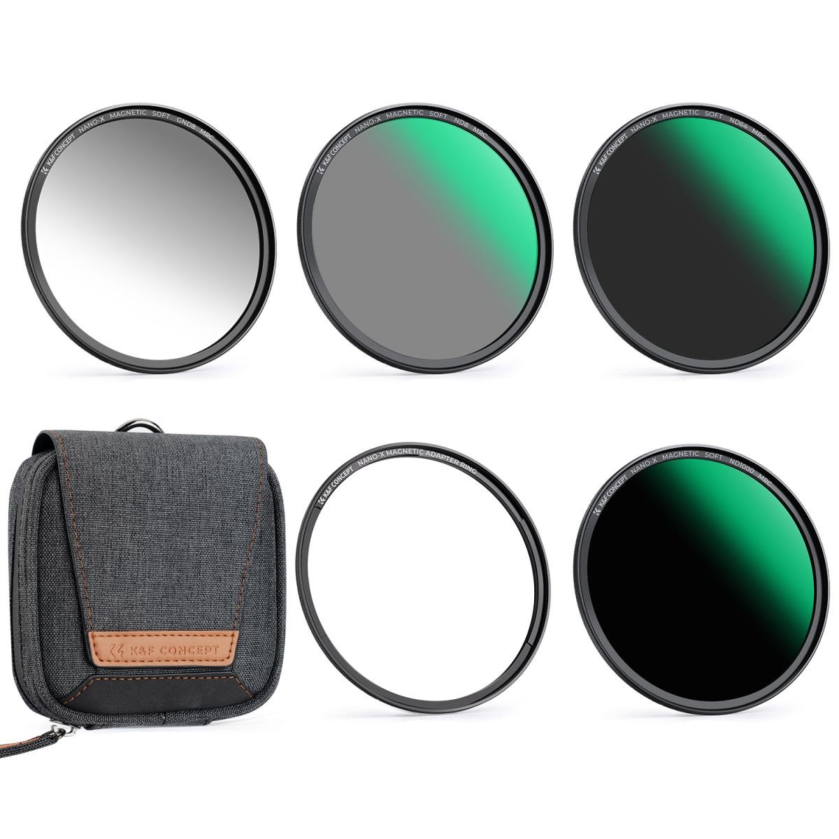 sku1929-1-1200x1200e.jpg K&F 58MM, Magnetic 5pcs Filter Kit,GND8+ND8+ND64+ND1000+Magnetic Adapter Ring – Image 1